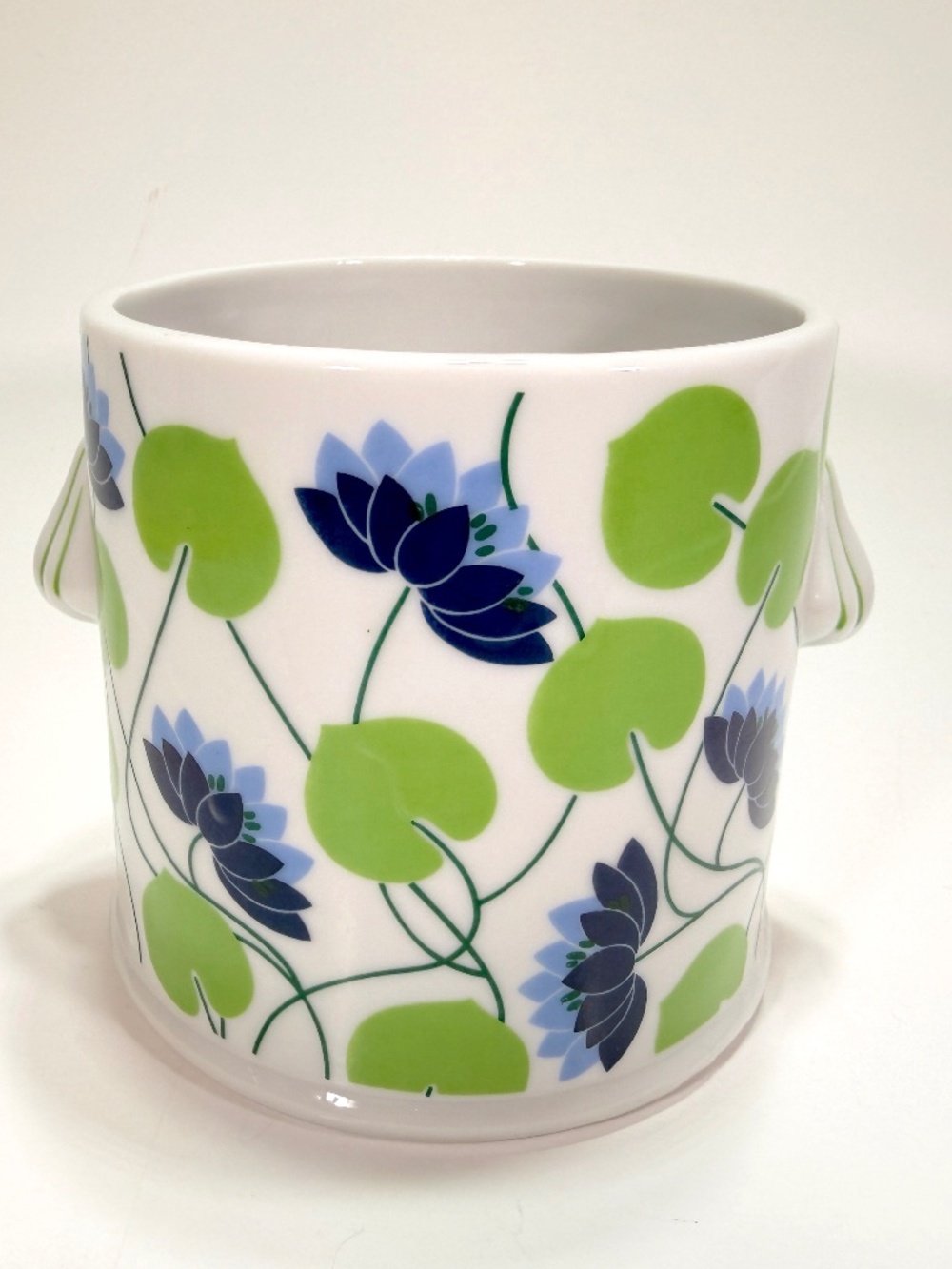 Vintage 70s Seven Seas Toothbrush Holder 4" MCM Blue Green Floral Ceramic Japan